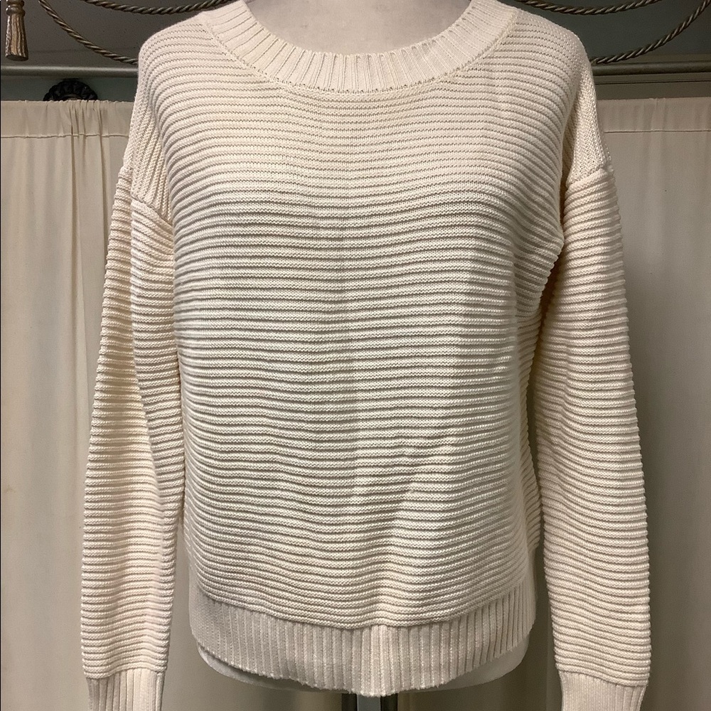 FRAME ivory cotton ribbed cropped sweater